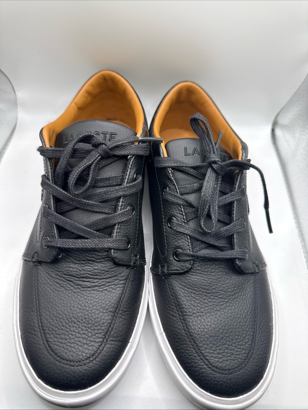 Lacoste Men’s Black Leather Sneakers with Tan Lining
